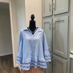 Blue Lace Trim Blouse